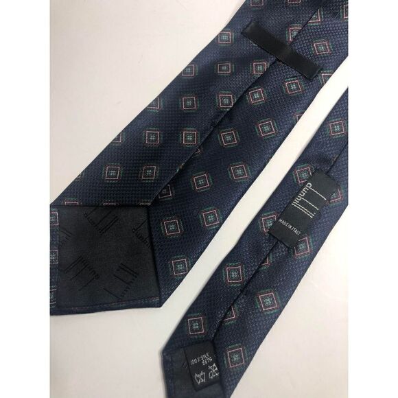 1281 Dunhill made in Italy geometric diamon silk Men's tie NAVY BLUE - Picture 2 of 2